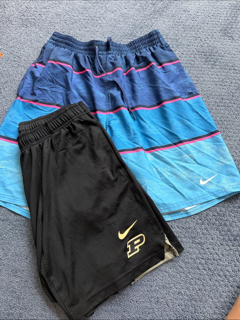 Nike Black and Blue bathing suit and Purdue shorts